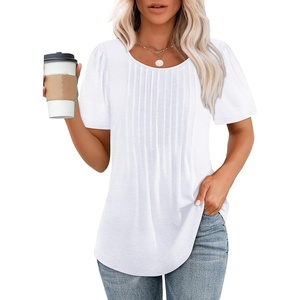 image:imageWIHOLL Short Sleeve Shirts for Women Summer Dressy Casual Tops Pleated Front02white
