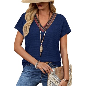 image:imageWIHOLL Summer Tops for Women 2026 Dressy Casual Short Sleeve Shirts Business Casual T Shirts Beach Vacation ClothesBlue Rainbow