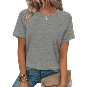 image:imageWIHOLL Summer Tops for Women 2026 Trendy Short Sleeve Shirts Crew Neck Tops Curved Hem Fashion ClothingGray
