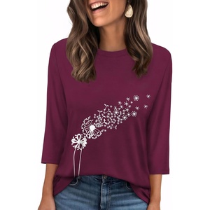 image:imageWIHOLL Womens 34 Length Sleeve Tops Crewneck Graphic Tees Casual Tunic Tops to Wear with Leggings Fashion Clothing Outfits2dandelion Print 2