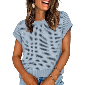 image:imageWIHOLL Womens Tops Cap Short Sleeve Sweater Basic Summer Tops Crew Neck T Shirts Flowy Business Casual Outfits Work 2026 Trendy Travel Fashion Vacation Outfits Blue S