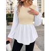 image:imageWIHOLL Womens Long Sleeve Tunic Tops Crew Neck Babydoll Peplum Blouses Fall Fashion 2026Apricot White