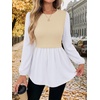 image:imageWIHOLL Womens Long Sleeve Tunic Tops Crew Neck Babydoll Peplum Blouses Fall Fashion 2026Apricot White