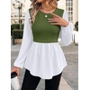 image:imageWIHOLL Womens Long Sleeve Tunic Tops Crew Neck Babydoll Peplum Blouses Fall Fashion 2026Army Green White