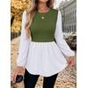 image:imageWIHOLL Womens Long Sleeve Tunic Tops Crew Neck Babydoll Peplum Blouses Fall Fashion 2026Army Green White