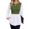 image:imageWIHOLL Womens Long Sleeve Tunic Tops Crew Neck Babydoll Peplum Blouses Fall Fashion 2026Army Green White