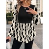 image:imageWIHOLL Womens Long Sleeve Tunic Tops Crew Neck Babydoll Peplum Blouses Fall Fashion 2026Black Apricot Abstract