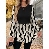 image:imageWIHOLL Womens Long Sleeve Tunic Tops Crew Neck Babydoll Peplum Blouses Fall Fashion 2026Black Apricot Abstract