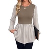 image:imageWIHOLL Womens Long Sleeve Tunic Tops Crew Neck Babydoll Peplum Blouses Fall Fashion 2026Coffee Striped