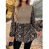 image:imageWIHOLL Womens Long Sleeve Tunic Tops Crew Neck Babydoll Peplum Blouses Fall Fashion 2026Khaki Leopard