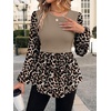 image:imageWIHOLL Womens Long Sleeve Tunic Tops Crew Neck Babydoll Peplum Blouses Fall Fashion 2026Khaki Leopard