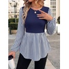 image:imageWIHOLL Womens Long Sleeve Tunic Tops Crew Neck Babydoll Peplum Blouses Fall Fashion 2026Navy Striped