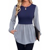 image:imageWIHOLL Womens Long Sleeve Tunic Tops Crew Neck Babydoll Peplum Blouses Fall Fashion 2026Navy Striped