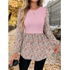 image:imageWIHOLL Womens Long Sleeve Tunic Tops Crew Neck Babydoll Peplum Blouses Fall Fashion 2026Pink Floral