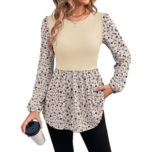 image:imageWIHOLL Womens Long Sleeve Tunic Tops Crew Neck Babydoll Peplum Blouses Fall Fashion 2026Apricot Floral