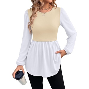 image:imageWIHOLL Womens Long Sleeve Tunic Tops Crew Neck Babydoll Peplum Blouses Fall Fashion 2026Apricot White
