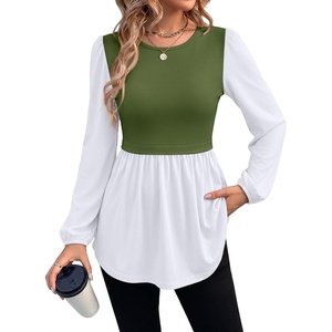 image:imageWIHOLL Womens Long Sleeve Tunic Tops Crew Neck Babydoll Peplum Blouses Fall Fashion 2026Army Green White