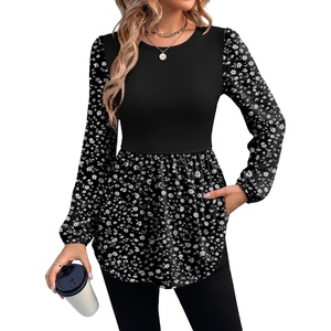 image:imageWIHOLL Womens Long Sleeve Tunic Tops Crew Neck Babydoll Peplum Blouses Fall Fashion 2026Black Floral