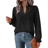image:imageWIHOLL Womens Tops Lace Long Sleeve Tops for Women Boho V Neck Blouses01  Black