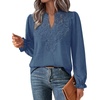 image:imageWIHOLL Womens Tops Lace Long Sleeve Tops for Women Boho V Neck Blouses01  Blue