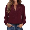 image:imageWIHOLL Womens Tops Lace Long Sleeve Tops for Women Boho V Neck Blouses01  Burgundy