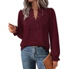 image:imageWIHOLL Womens Tops Lace Long Sleeve Tops for Women Boho V Neck Blouses01  Burgundy