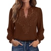 image:imageWIHOLL Womens Tops Lace Long Sleeve Tops for Women Boho V Neck Blouses01  Coffee