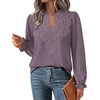image:imageWIHOLL Womens Tops Lace Long Sleeve Tops for Women Boho V Neck Blouses01  Mocha Grey Purple