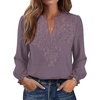 image:imageWIHOLL Womens Tops Lace Long Sleeve Tops for Women Boho V Neck Blouses01  Mocha Grey Purple