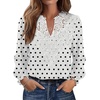 image:imageWIHOLL Womens Tops Lace Long Sleeve Tops for Women Boho V Neck Blouses02  Black Polka Dot