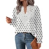 image:imageWIHOLL Womens Tops Lace Long Sleeve Tops for Women Boho V Neck Blouses02  Black Polka Dot