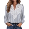 image:imageWIHOLL Womens Tops Lace Long Sleeve Tops for Women Boho V Neck Blouses02  Blue White Stripe