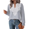 image:imageWIHOLL Womens Tops Lace Long Sleeve Tops for Women Boho V Neck Blouses02  Blue White Stripe