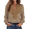 image:imageWIHOLL Womens Tops Lace Long Sleeve Tops for Women Boho V Neck Blouses02  Khaki Floral