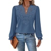 image:imageWIHOLL Womens Tops Lace Long Sleeve Tops for Women Boho V Neck Blouses01  Blue