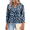 image:imageWIHOLL 34 Length Sleeve Womens Tops Dressy Casual Blouses Summer Spring Trendy Business Outfits Fashion ClothingBlue Leopard Print