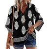 image:imageWIHOLL Boho Tops for Women Summer Spring 34 Sleeve Dressy Fashion V Neck Casual 2026 Business Beach Plus Size Resort BlousesMulti Black