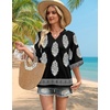 image:imageWIHOLL Boho Tops for Women Summer Spring 34 Sleeve Dressy Fashion V Neck Casual 2026 Business Beach Plus Size Resort BlousesMulti Black