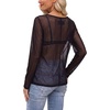 image:imageWIHOLL Lace Tops for Women Mesh Leopard Shirt Fashion Clothing Fall OutfitsBlack