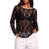 image:imageWIHOLL Lace Tops for Women Mesh Leopard Shirt Fashion Clothing Fall OutfitsBlack Lace