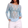 image:imageWIHOLL Lace Tops for Women Mesh Leopard Shirt Fashion Clothing Fall OutfitsBlue