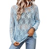 image:imageWIHOLL Lace Tops for Women Mesh Leopard Shirt Fashion Clothing Fall OutfitsBlue
