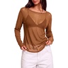 image:imageWIHOLL Lace Tops for Women Mesh Leopard Shirt Fashion Clothing Fall OutfitsBrown
