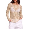 image:imageWIHOLL Lace Tops for Women Mesh Leopard Shirt Fashion Clothing Fall OutfitsCream