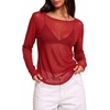 image:imageWIHOLL Lace Tops for Women Mesh Leopard Shirt Fashion Clothing Fall OutfitsRed