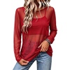 image:imageWIHOLL Lace Tops for Women Mesh Leopard Shirt Fashion Clothing Fall OutfitsRed