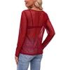 image:imageWIHOLL Lace Tops for Women Mesh Leopard Shirt Fashion Clothing Fall OutfitsRed
