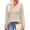 image:imageWIHOLL Lightweight Sweaters for Women Long Sleeve V Neck Knit Outfits with Decorative ButtonsBeige