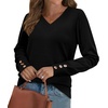 image:imageWIHOLL Lightweight Sweaters for Women Long Sleeve V Neck Knit Outfits with Decorative ButtonsBlack