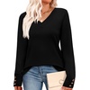 image:imageWIHOLL Lightweight Sweaters for Women Long Sleeve V Neck Knit Outfits with Decorative ButtonsBlack